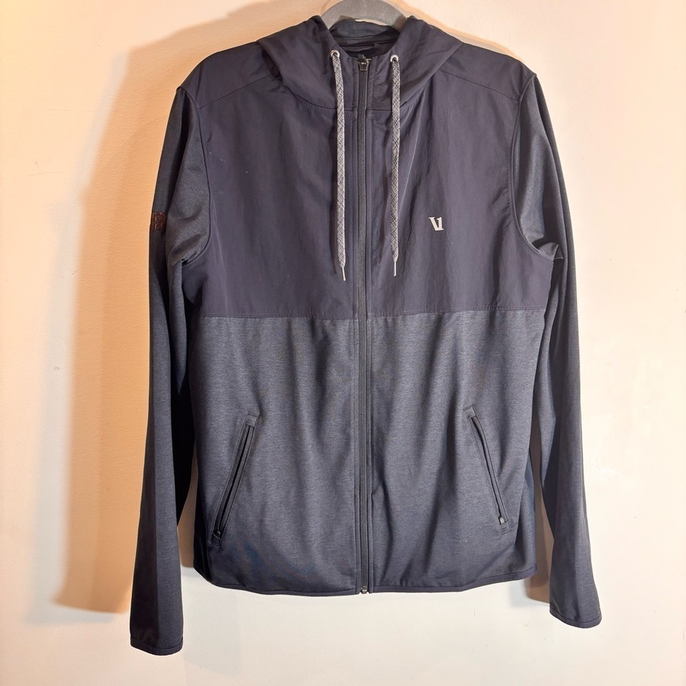 Vuori Sz L Zip Up Jersey Knit Jacket with Funnel Neck Pockets